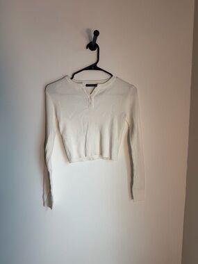 Women's Ribbed Henley Long-Sleeve Top - White